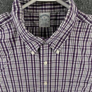 Brooks Brothers Cotton Non-Iron Check Button-Down XL Purple Shirt Pocket Men